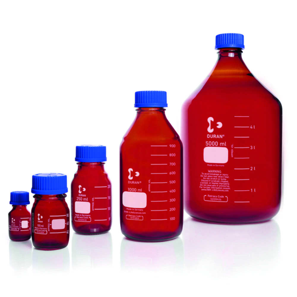 Laborflasche, DURAN® braun, mit Schraubverschluss und Ausgießring aus PP