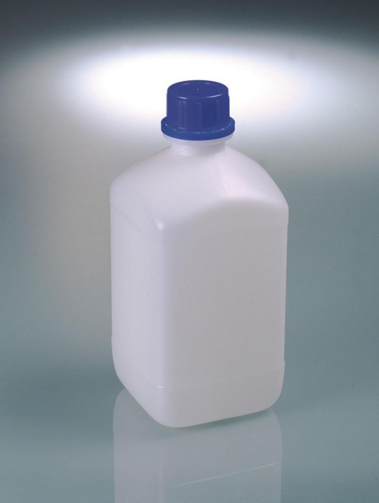Narrow mouth square bottles, HDPE, with tamper-evident screw cap