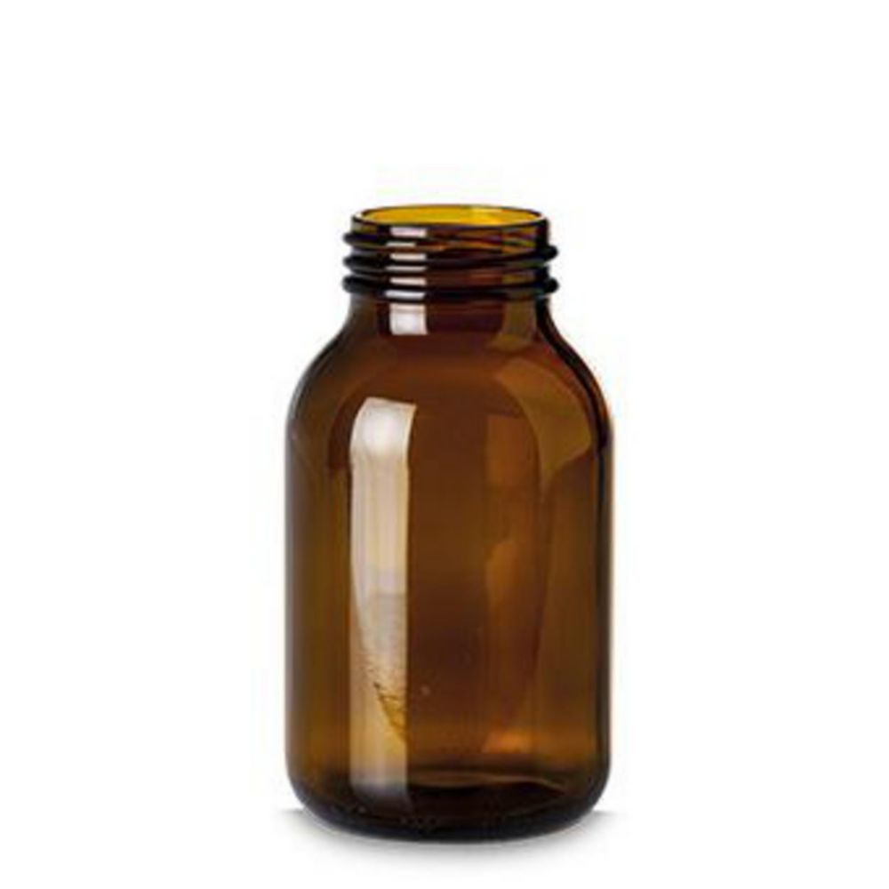 Wide-mouth bottles without closure, soda-lime glass, amber