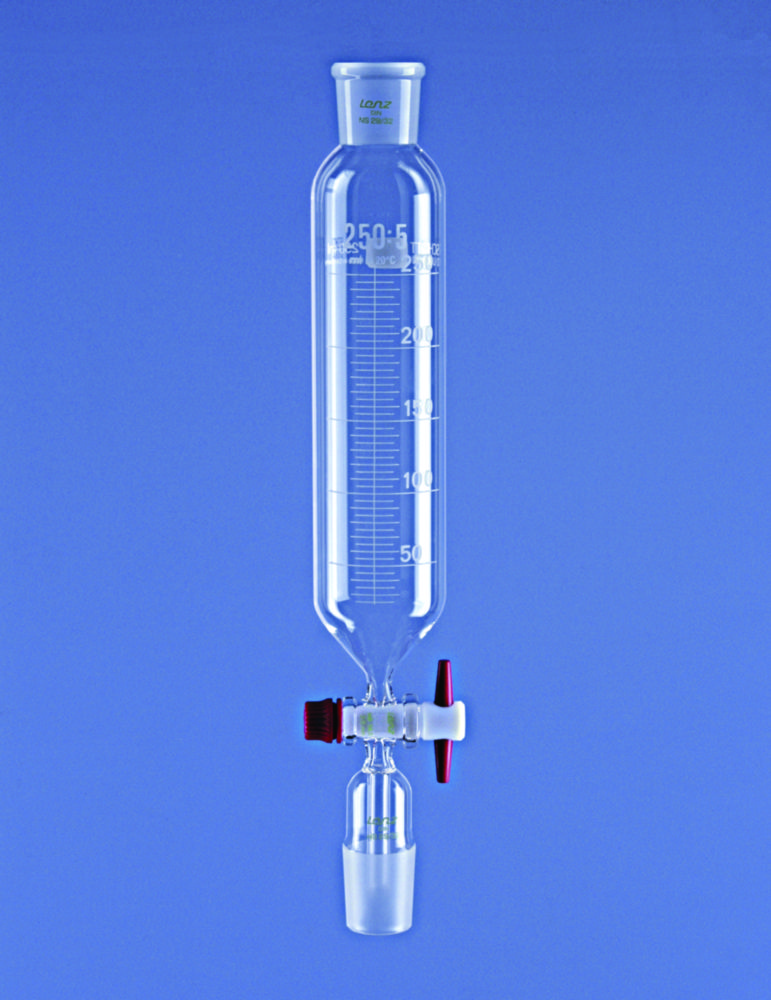 Tropftrichter, zylindrisch, Borosilikatglas 3.3, mit PTFE-Küken