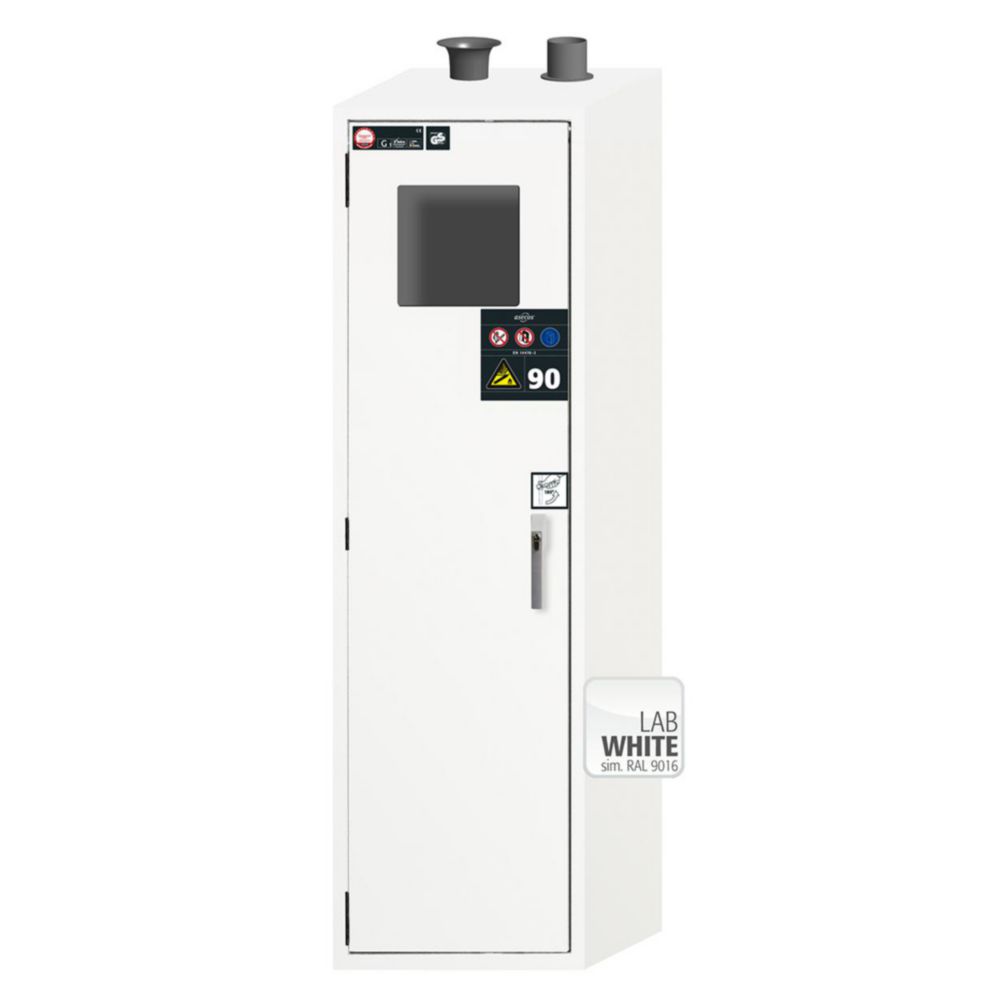 Druckgasflaschenschränke Serie G90 für zwei 50 Liter Flaschen, Flügeltür mit F90-Glasausschnitt