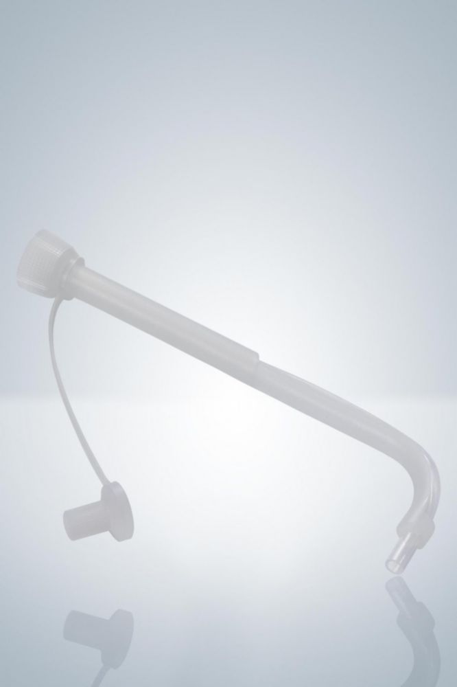 Discharge tube units, continuous tube guide, for bottle-top dispensers and digital burettes