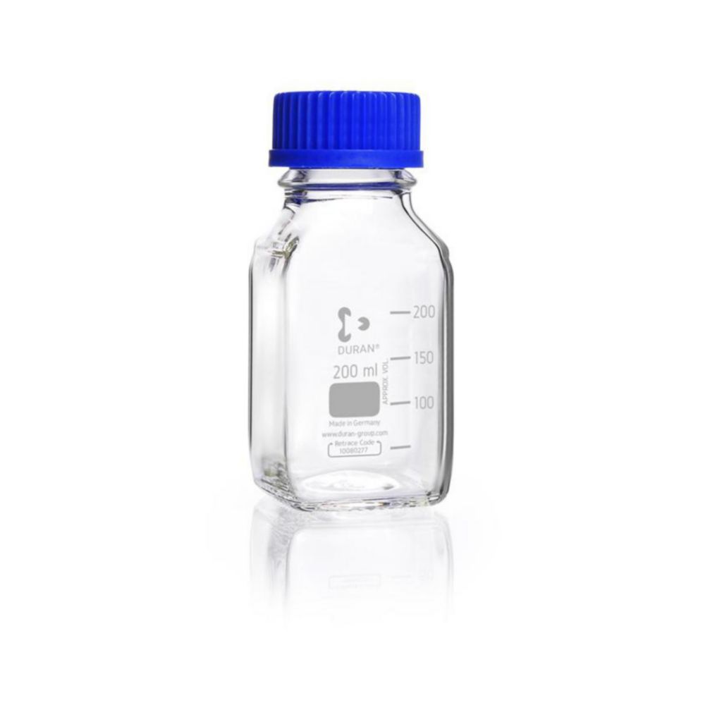 Square shape laboratory bottles, DURAN®, with retrace code