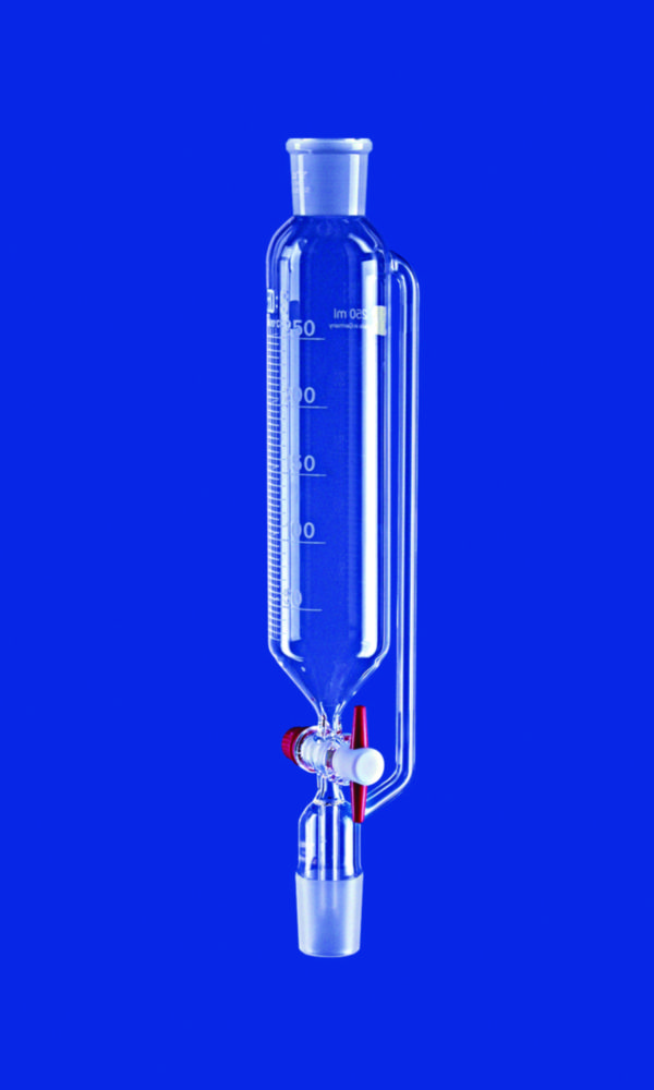 Dropping funnels, cylindrical, with pressure equalizing tube, borosilicate glass 3.3, with PTFE key
