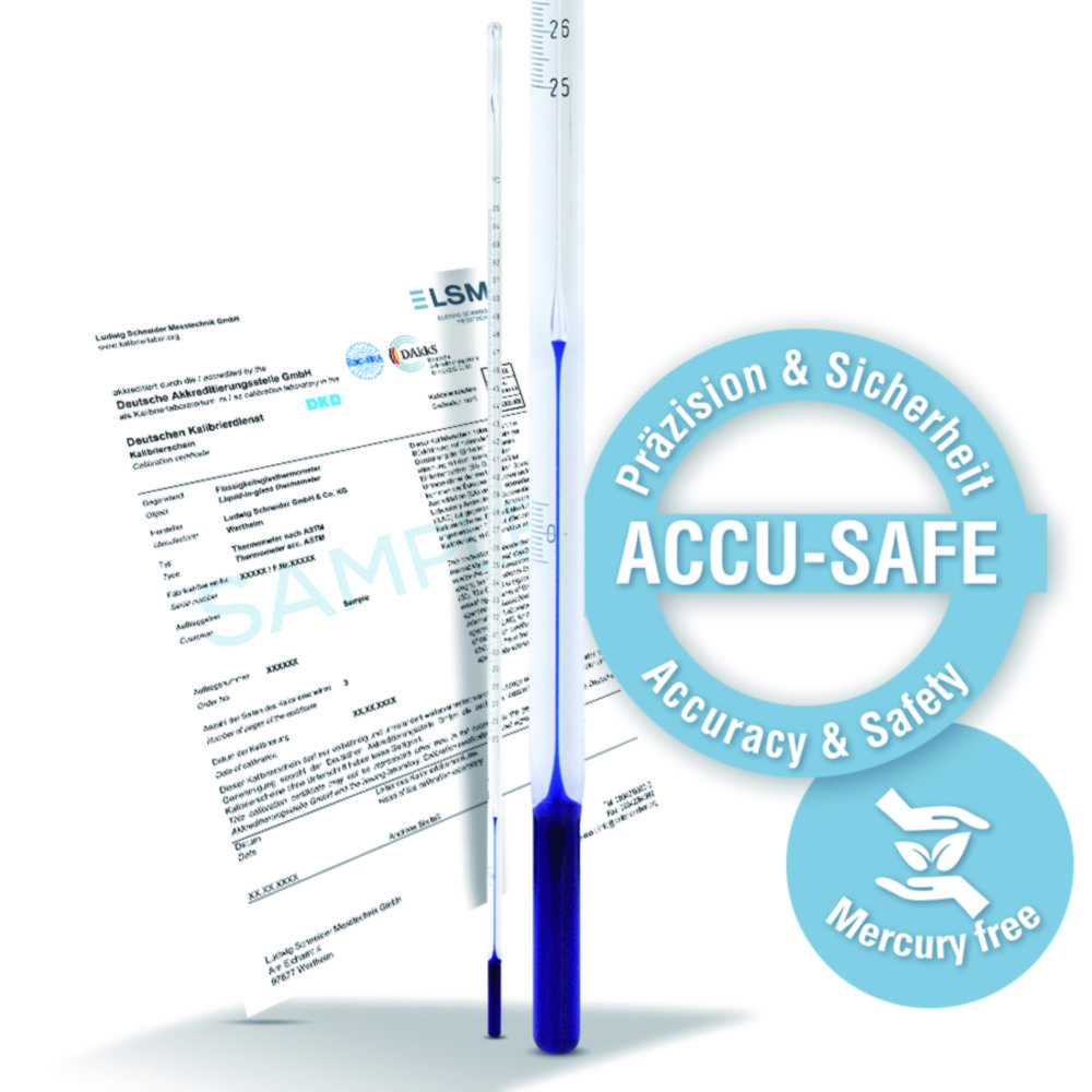 ASTM-Precision thermometer ACCU-SAFE, Fahrenheit scale, stem type, immersion depth total