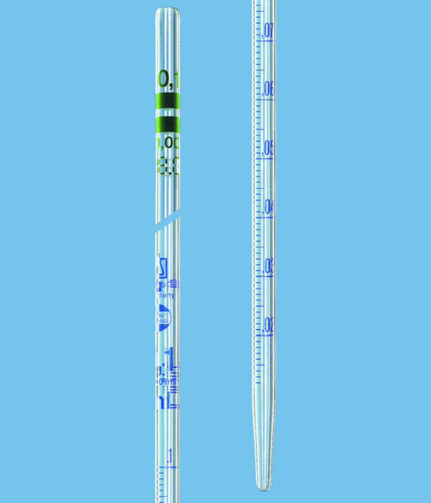 Graduated pipettes AR-GLAS®, class A, type graduated to contain, blue graduations, with individual certificate
