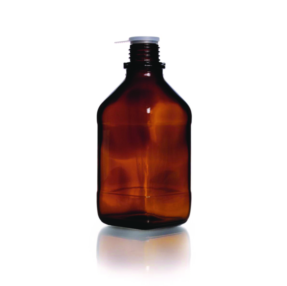 Narrow-mouth square bottles, soda-lime glass, amber glass