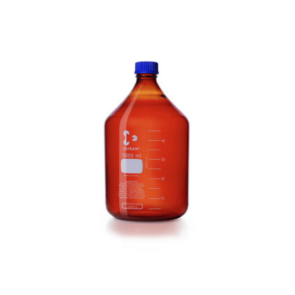 Laboratory bottle, DURAN® amber, with screw cap and pouring ring made of PP