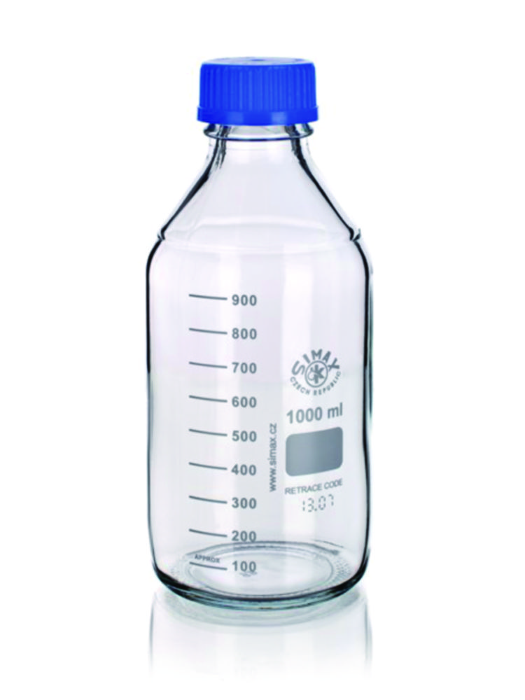 Laboratory bottles, borosilicate glass 3.3, GL45, with blue screw cap