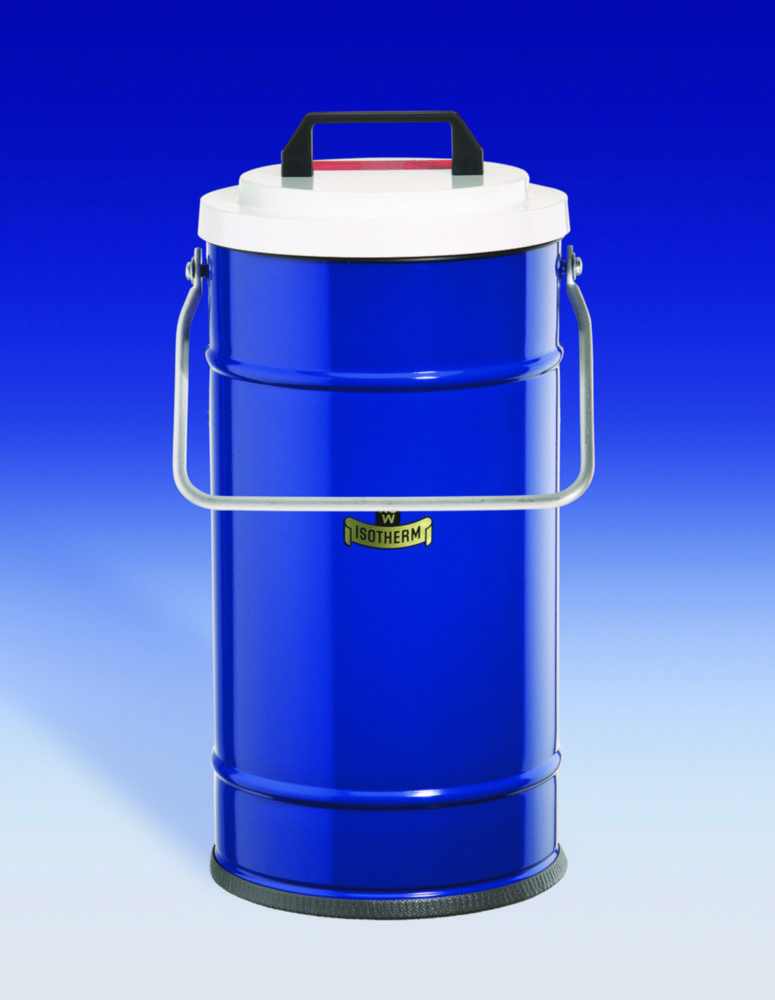Dewar flasks, cylindrical, metal container with carrying handle