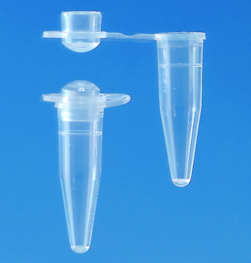 Single PCR tubes with attached caps, PP