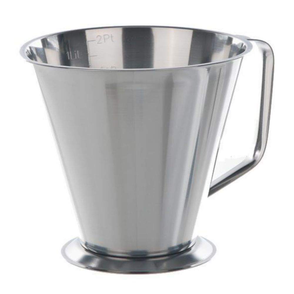 Messbecher mit Griff, Edelstahl, konische Form, mit Standfuss