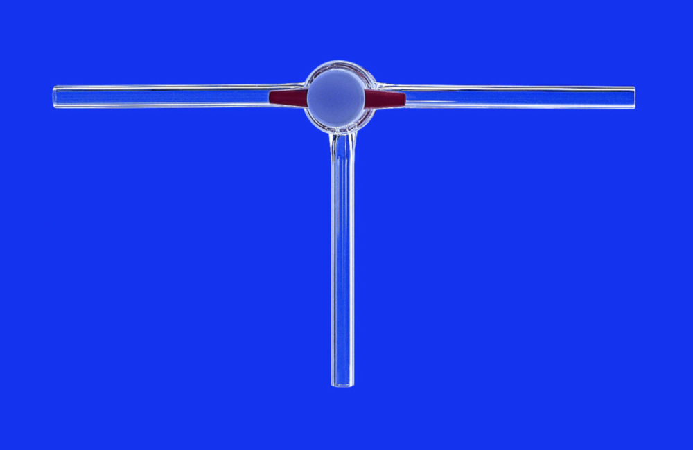 3-way stopcocks, T-bore, borosilicate glass 3.3
