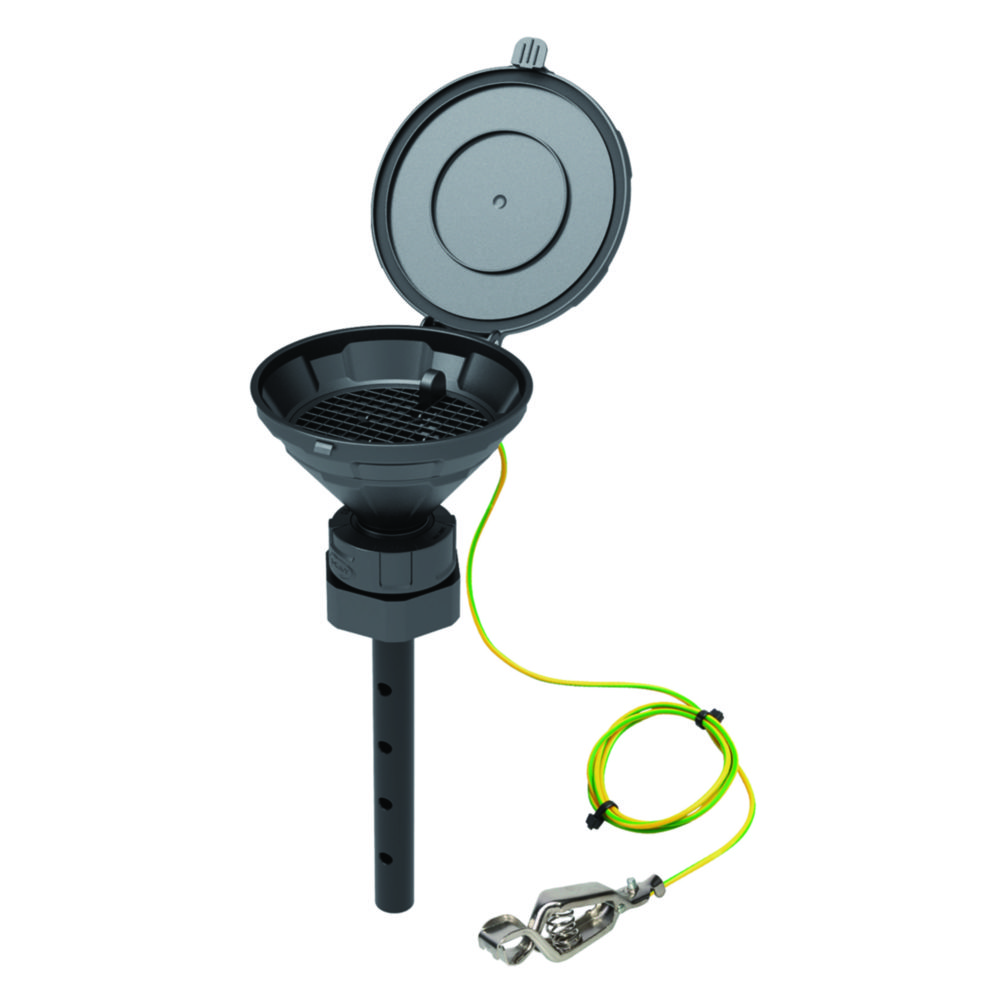 Sicherheitstrichter mit Klappdeckel, V2.0, schwarz, HDPE, elektrisch ableitfähig