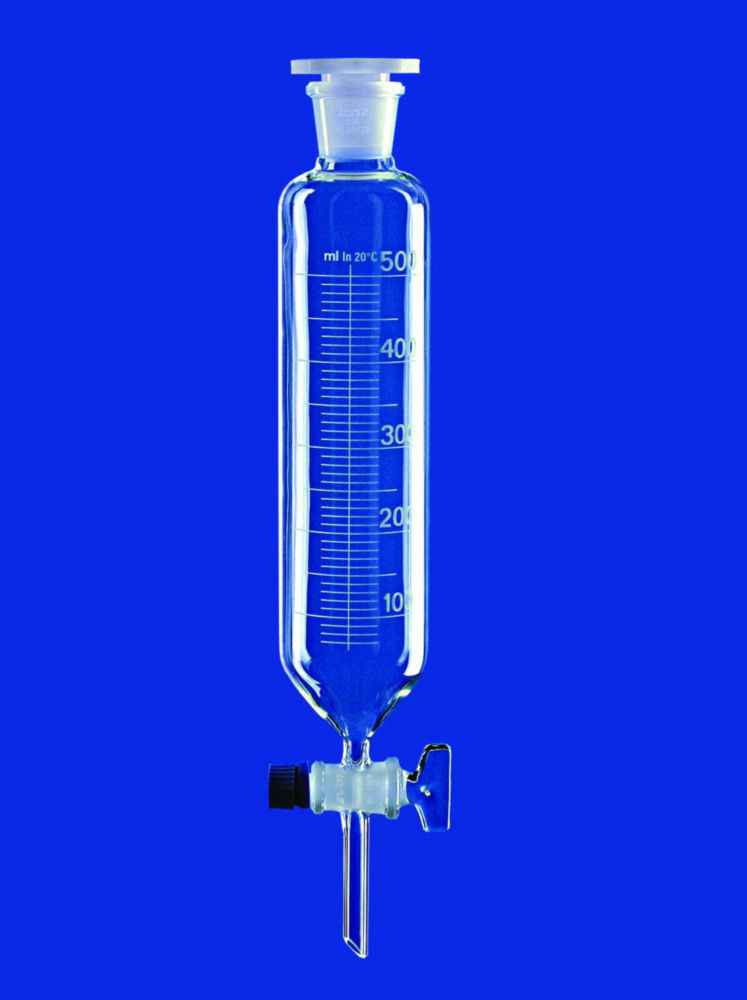 Separating funnels cylindrical, with glass plug, borosilicate glass 3.3