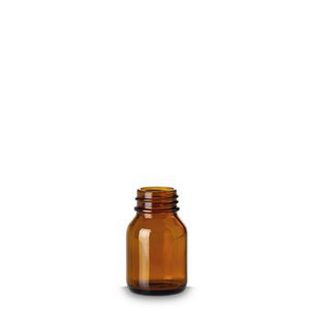 Wide-mouth bottles without closure, soda-lime glass, amber